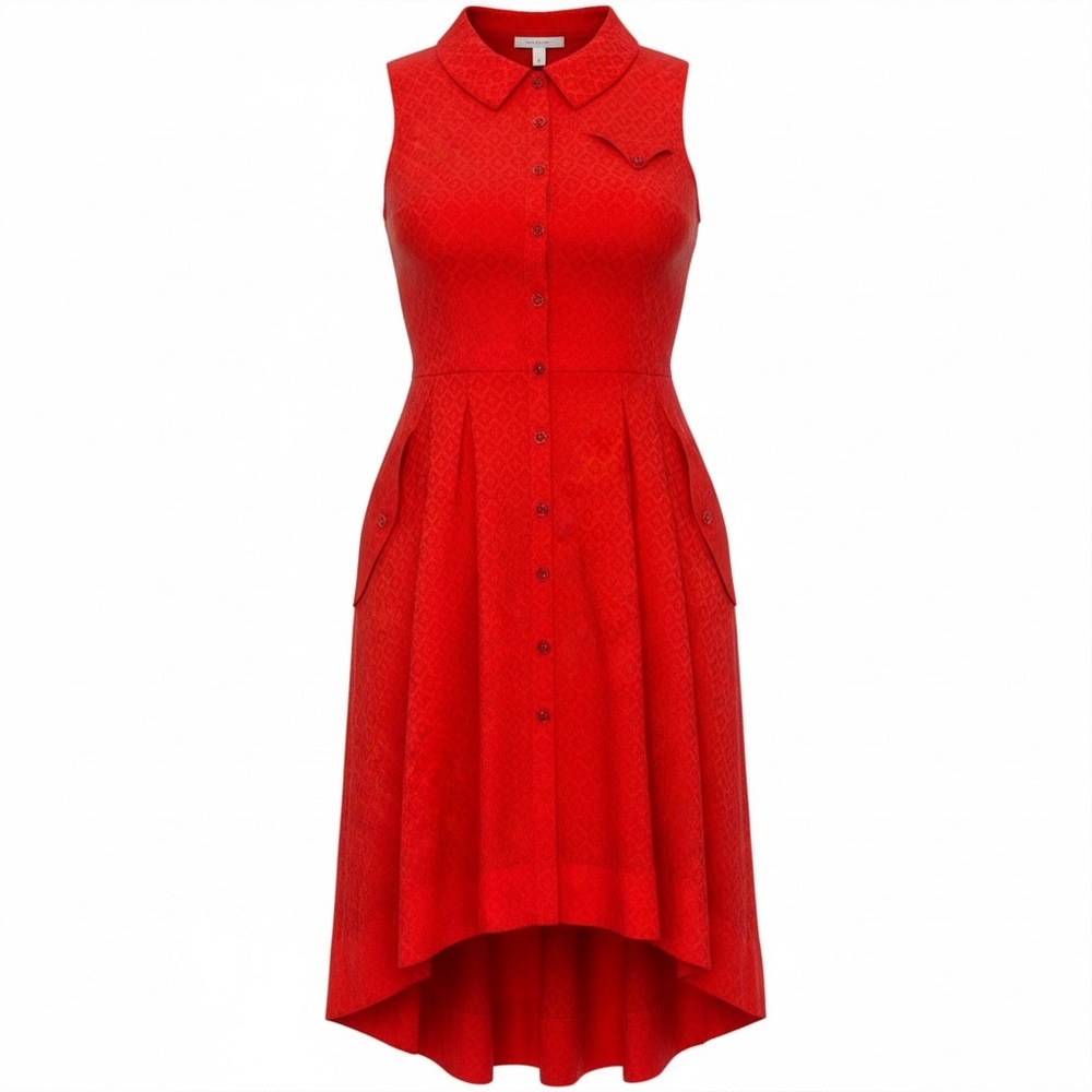Anthropologie‎ Elevenses Red Textured Sleeveless Button Front Midi Dress Size 14